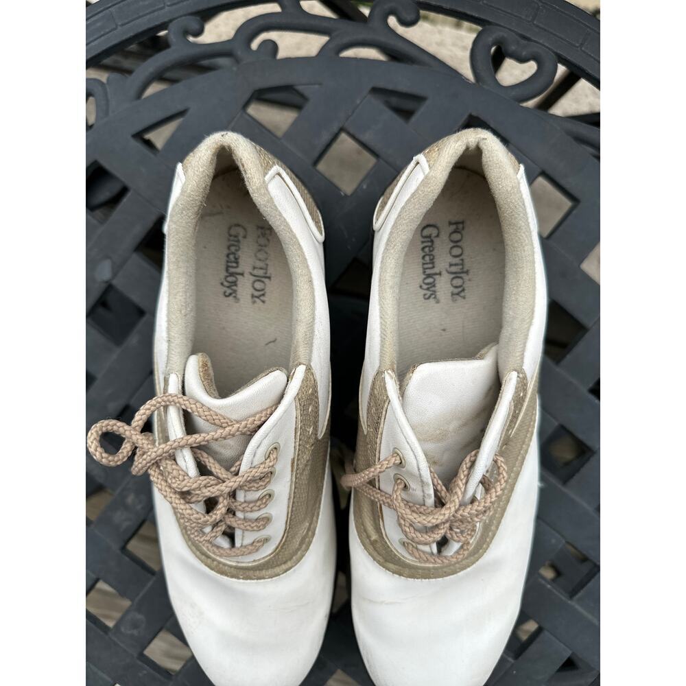FootJoy GreenJoys Men’s Golf Shoes – White/Tan Saddle – Size 10M – Softspikes - Picture 5 of 7
